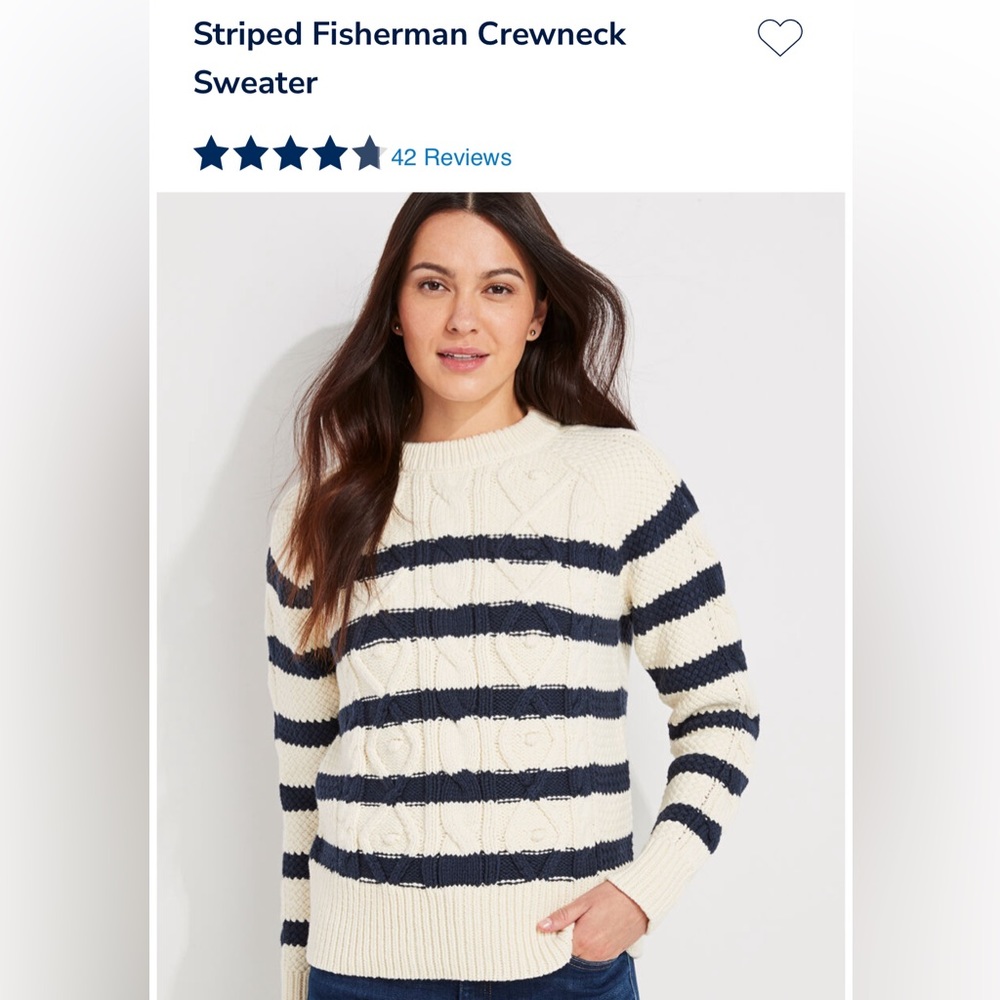 Vineyard Vines navy cream striped crewneck fisherman chunky sweater M - Picture 5 of 11